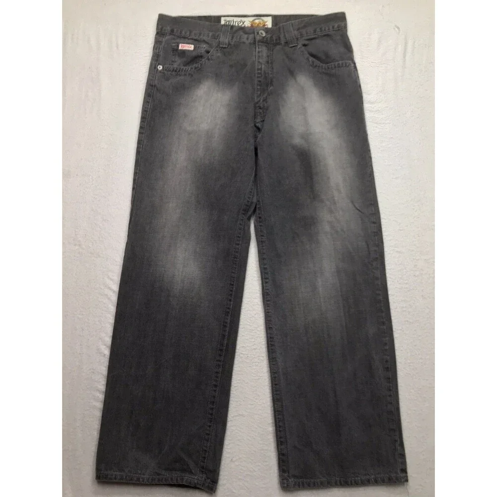 Vintage AVIREX Eagle Baggy Wide Leg Jeans Men 38x34 Gray Faded Y2K Hip Hop Skate
